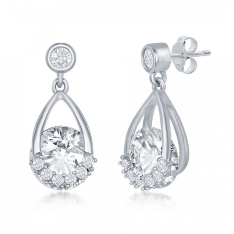 Cubic Zirconia 'Swing' Dangles in Sterling Silver - D-7627 - Click Image to Close